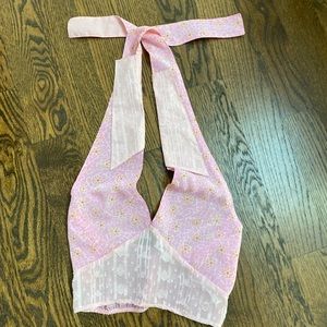 Her Pony tie neck pink halter crop top